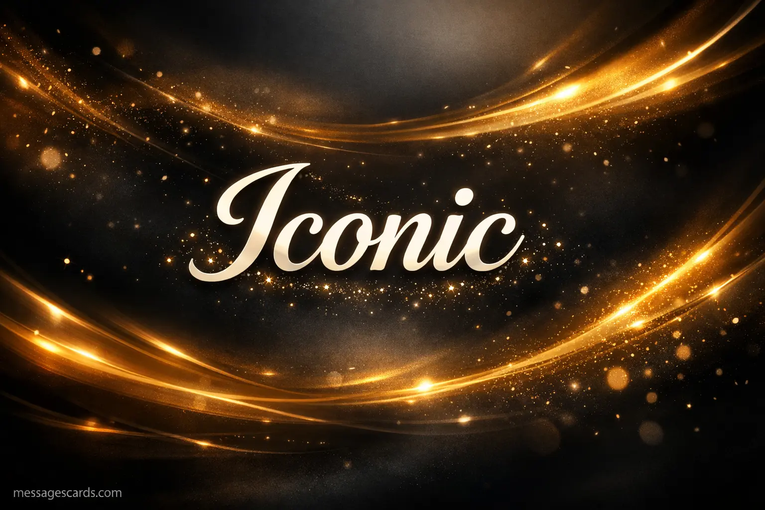 Elegant abstract glowing background with the word Iconic in bold, representing confidence and standout style in a premium design