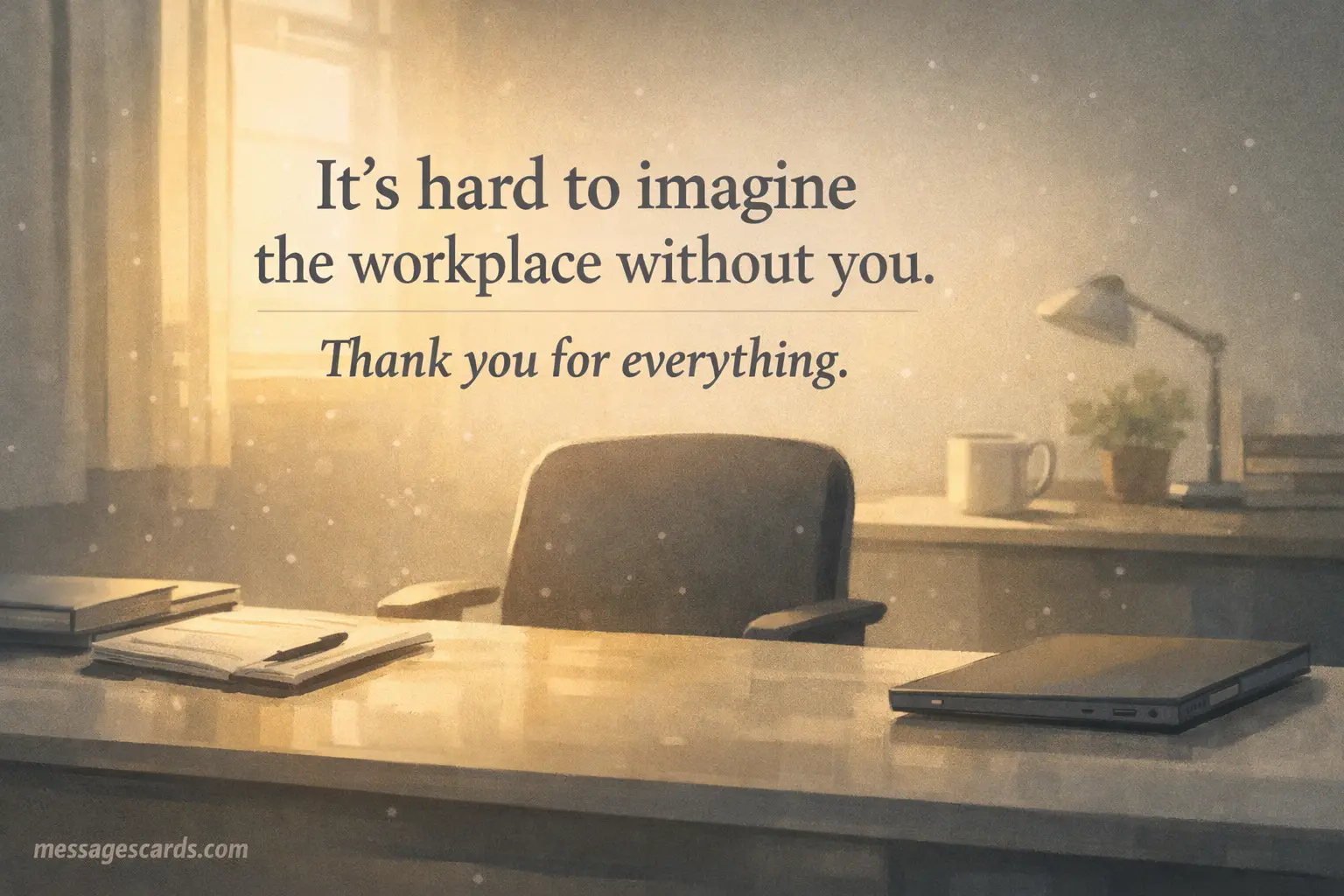 A nostalgic illustrated empty office desk symbolizing the emotional impact of a manager leaving the workplace.