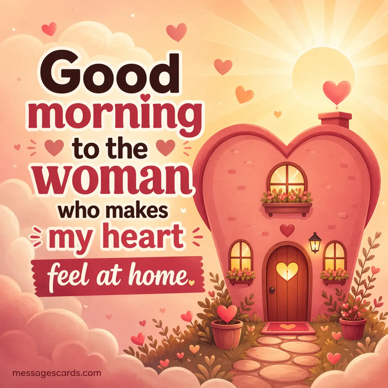 3. Cozy heart-shaped home illustration expressing emotional comfort and how a special woman makes the heart feel at home.