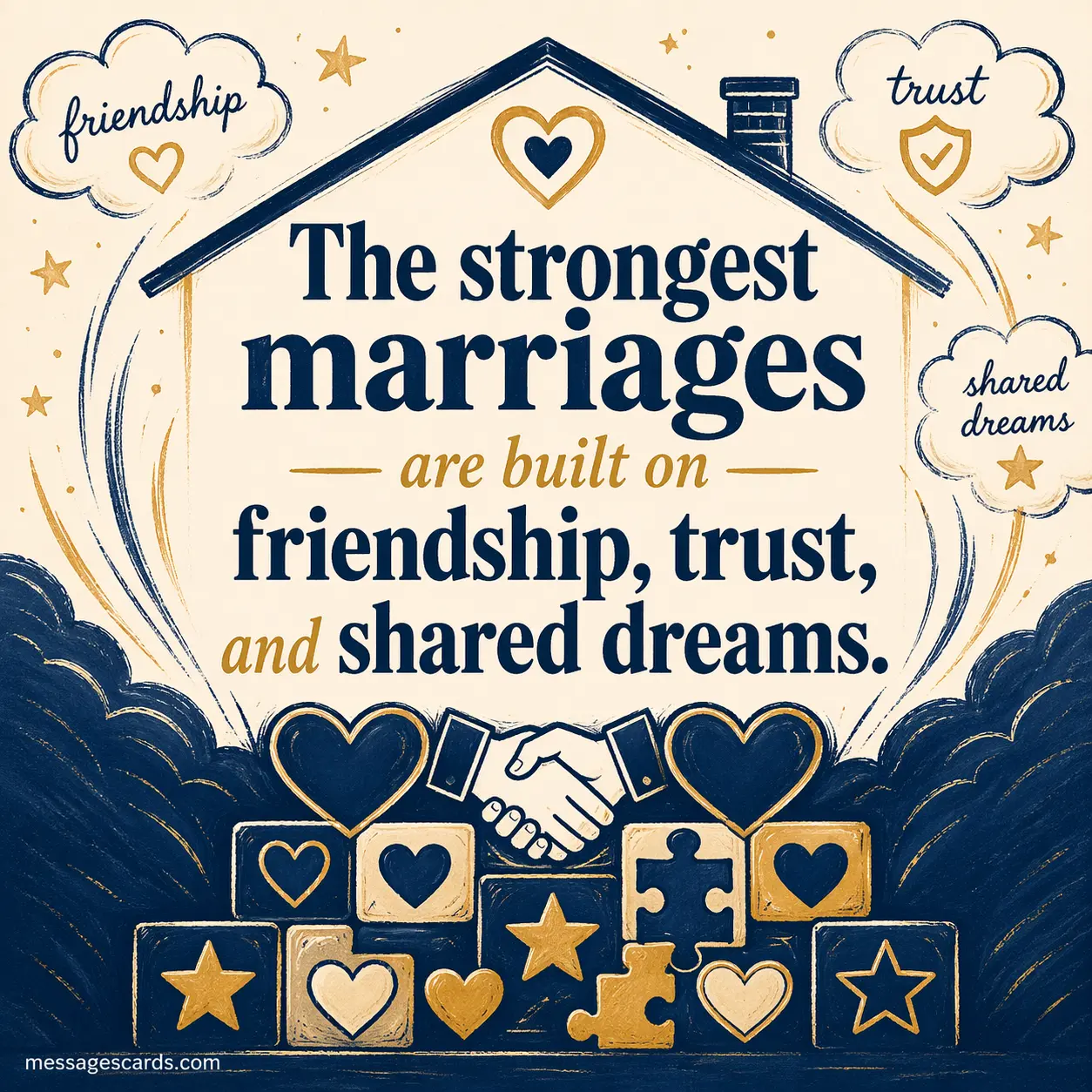 5. Symbolic marriage foundation artwork with trust friendship and shared dreams quote about building a strong marriage.