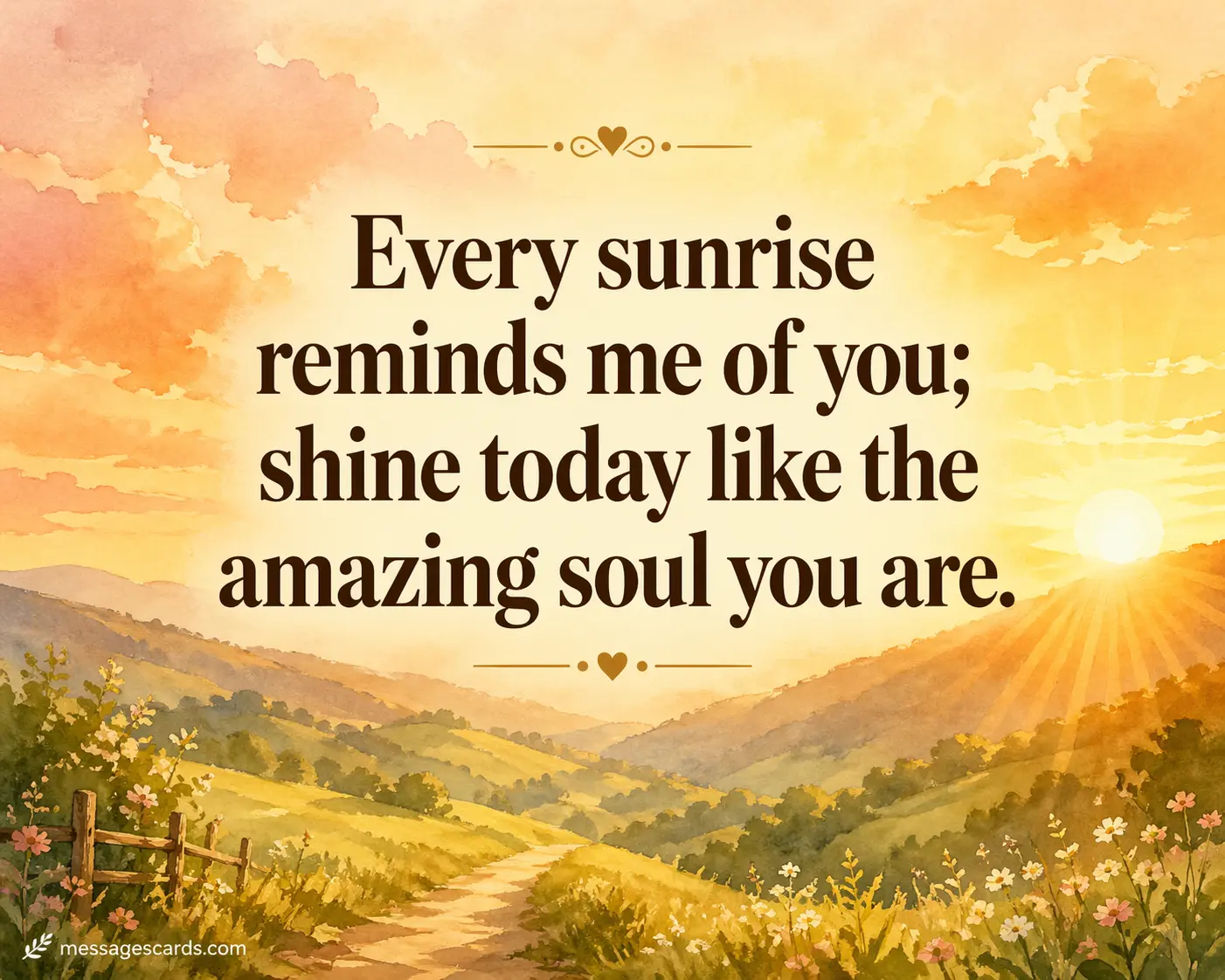 A serene sunrise watercolor illustration symbolizing inspiration and a heartfelt message about shining brightly.