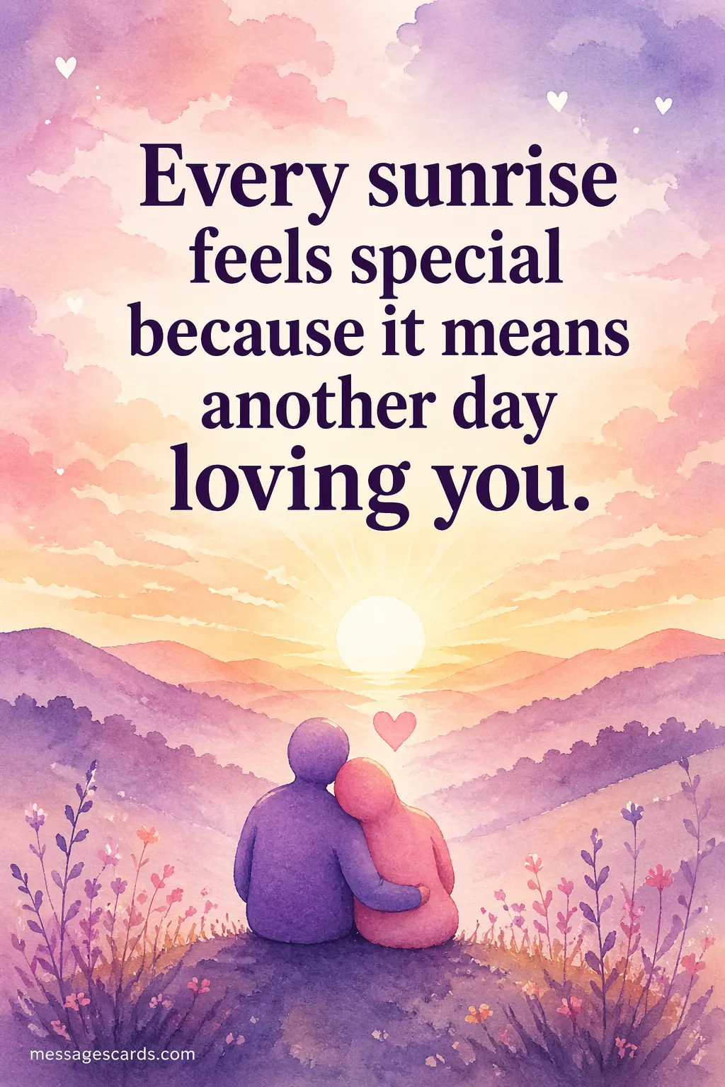 2. Soft watercolor sunrise scene symbolizing deep love and the joy of waking up to another day with a loved one.