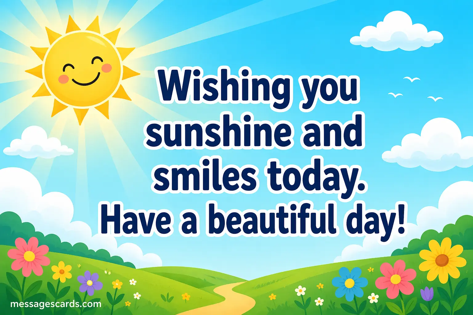 A bright cheerful sun illustration conveying positivity and a message wishing a beautiful day full of smiles.