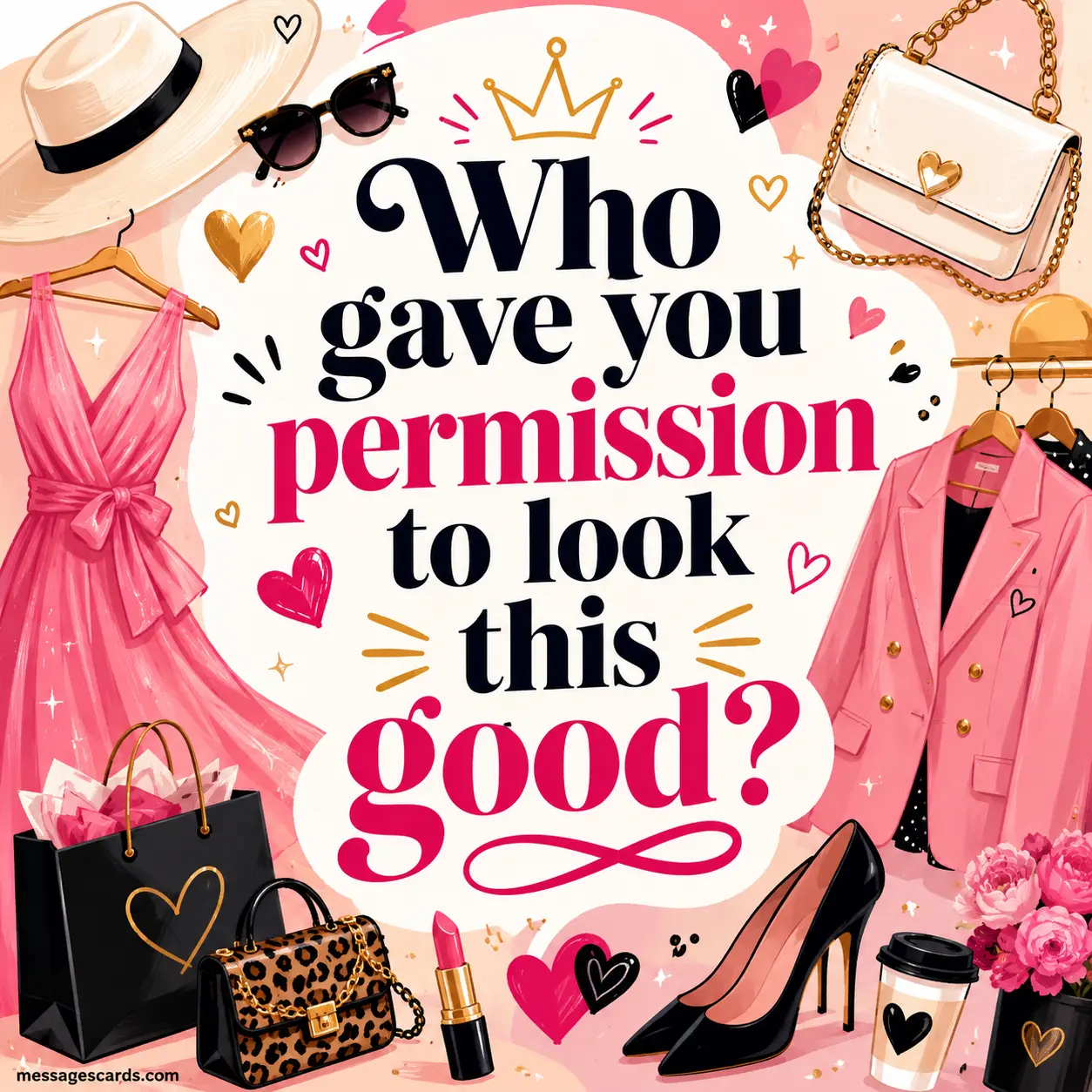 2. Colorful fashion-inspired social media illustration with admiration symbols and trendy style details celebrating an exceptionally attractive outfit and fashionable appearance.