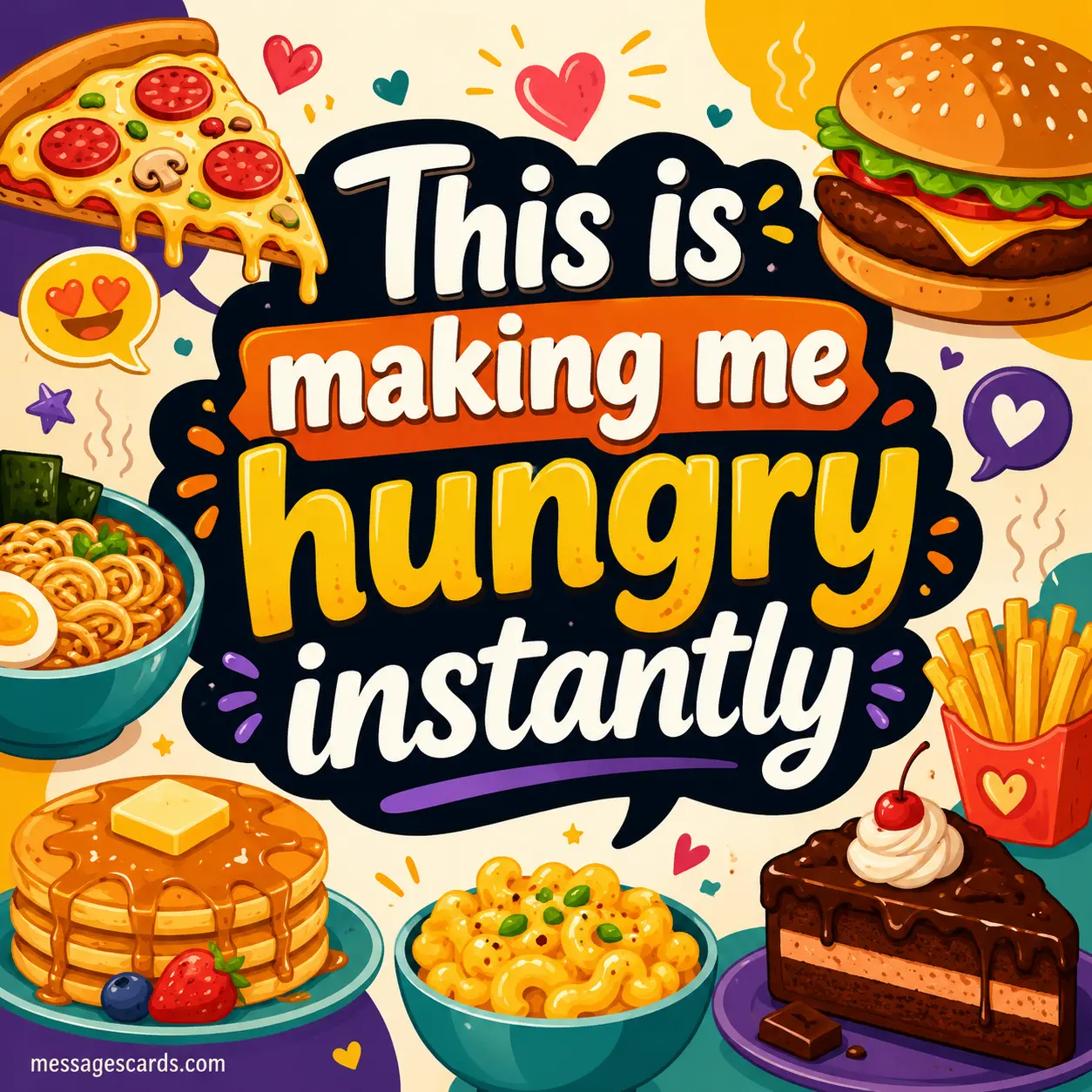 4. Bright food-inspired social media quote image showing tempting dishes that trigger immediate cravings and appetite.