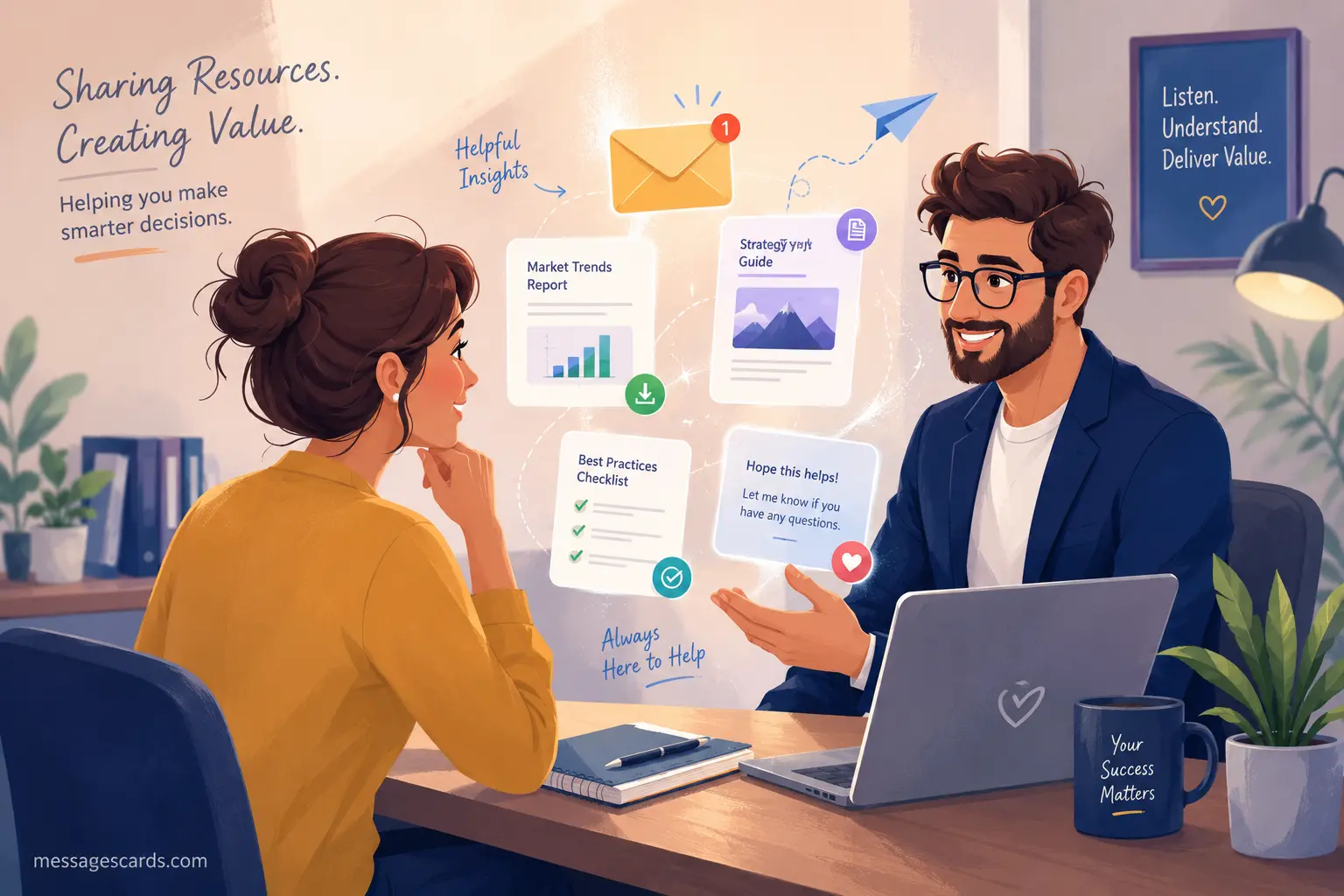 Illustration of value-first client follow-up communication