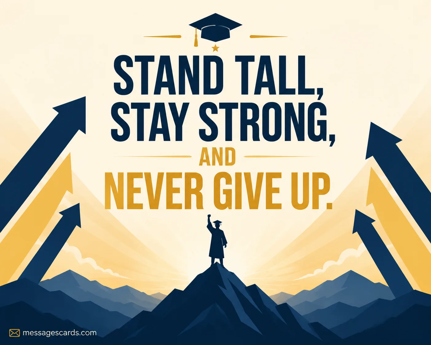 Inspirational graduation message design with strong encouragement from dad about standing tall and never giving up